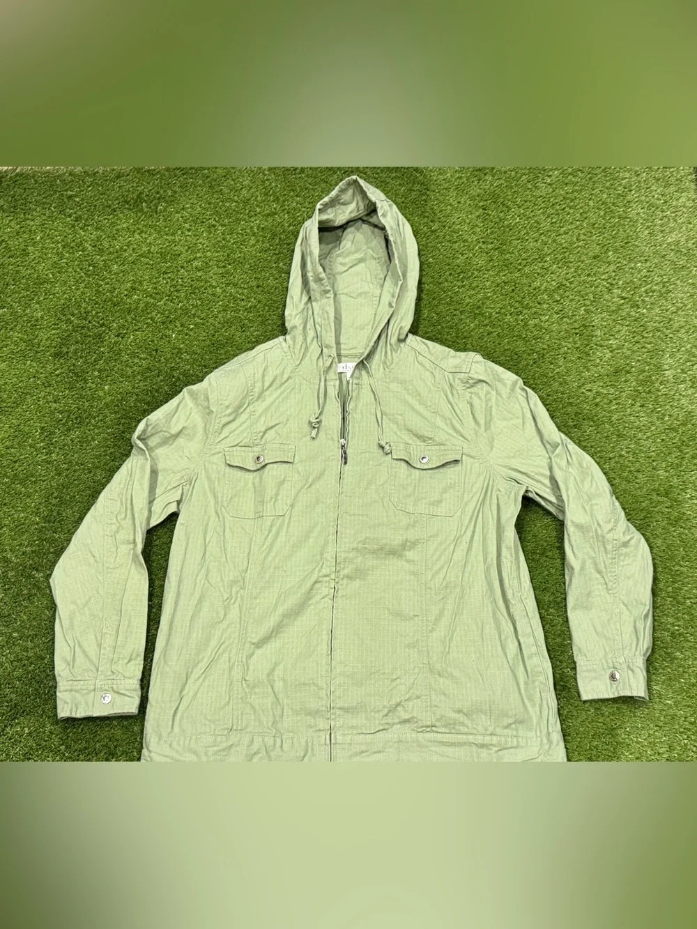 D&Co Denim + Company Women's Large Green‎ Hooded Full Zip Jacket with Pockets